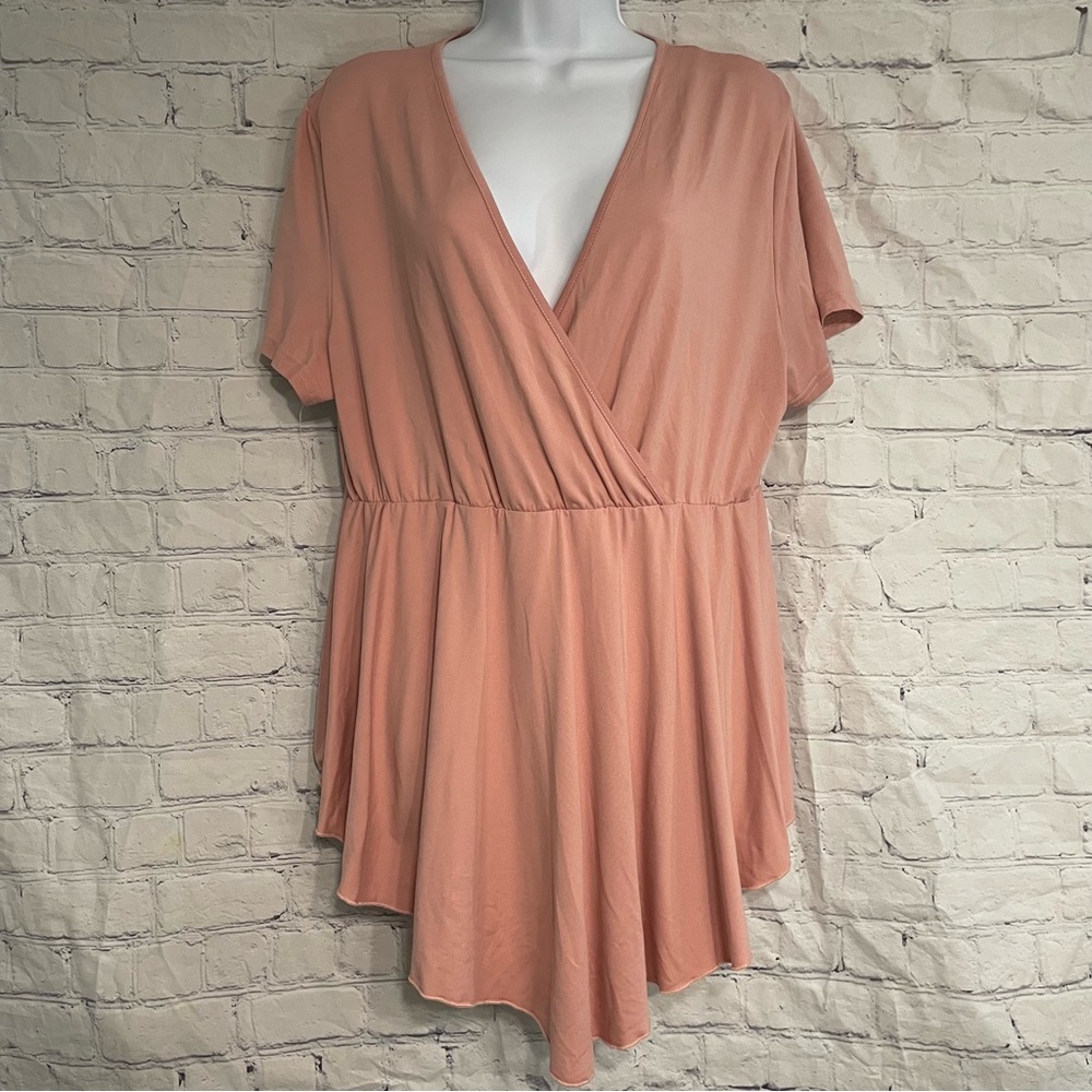Soft Pink V-Neck Blouse 1XL